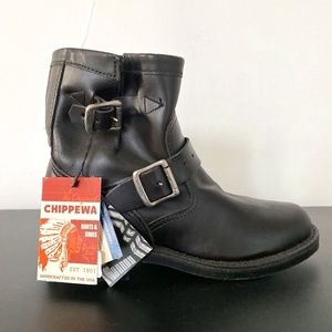 > CHIPPEWA < Womens Black Leather Motorcycle Engineer Boots NWT *Sz. 6.5*